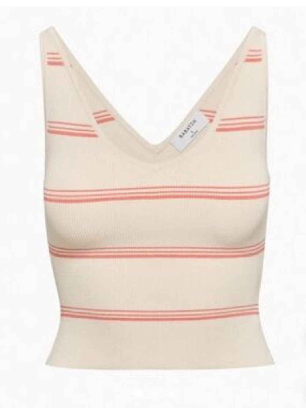 Babaton Cream Ribbed V-Neck Tank with Pink Stripes